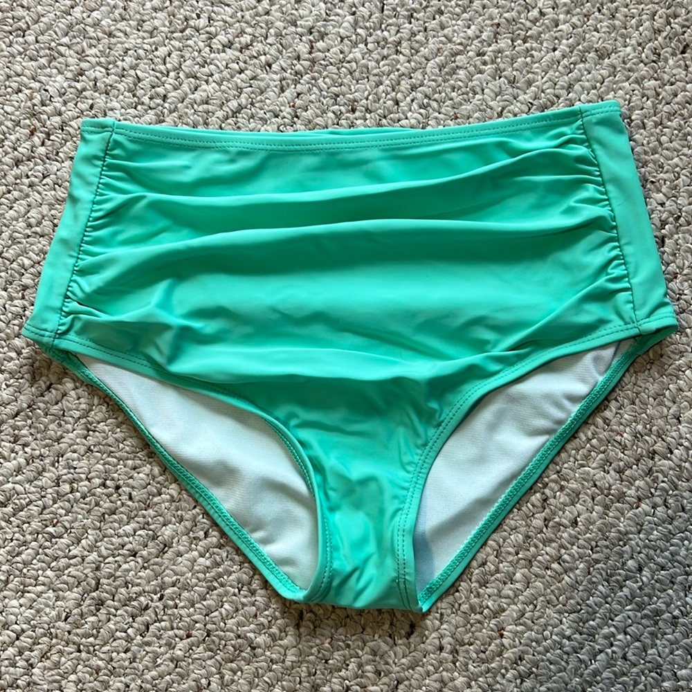 Mint Green High-Rise, Ruched Swim Bottom